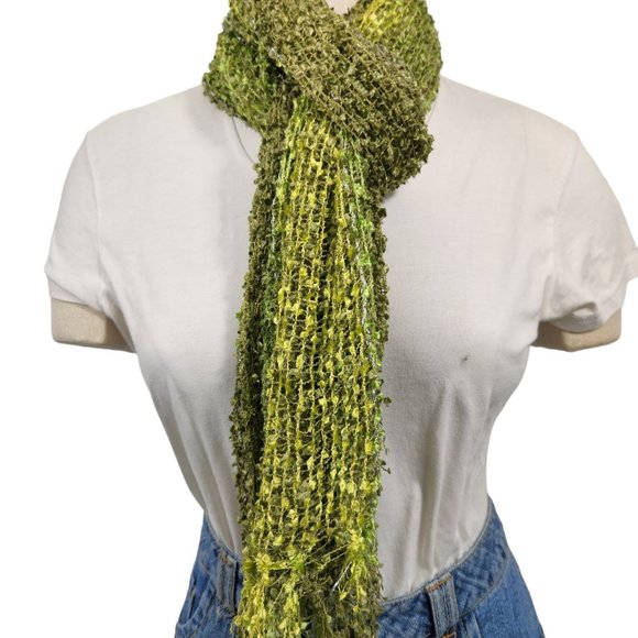 Olive Green Silver Stripe Poncho Vest Scarf Adjustable Tassel… - Picture 3 of 4
